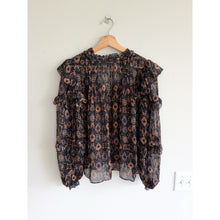 Load image into Gallery viewer, Ulla Johnson Miray Silk Metallic Fleck Chiffon Blouse Black Multi 2

