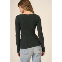 Load image into Gallery viewer, Project Social T What's The Scoop Washed Rib Long Sleeve Top Black L NWT
