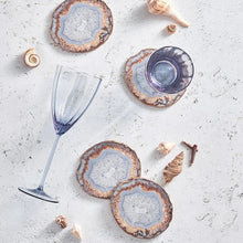 Load image into Gallery viewer, Kim Seybert Round Strata Acrylic Stone Inspired Drink Coaster Set of 4 Blue NWT
