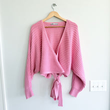 Load image into Gallery viewer, Zara Knit V-Neck Long Sleeve Tie Waist Wrap Cropped Cardigan Pink M

