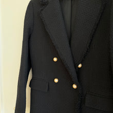 Load image into Gallery viewer, Mango MNG Quintin Tweed Double Breasted Pearl Button Jacket Black M
