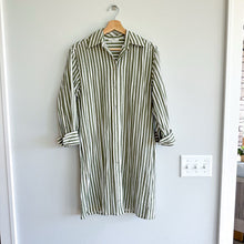 Load image into Gallery viewer, Vince Coast Striped Long Sleeve Shirtdress Green White
