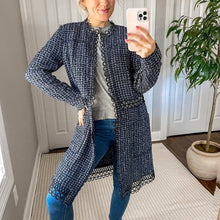 Load image into Gallery viewer, Elie Tahari Twill Midi Cut Out Lace Trim Coat
