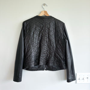 Cole Haan Genuine Lamb Skin Leather Zip Up Quilted Jacket Black L