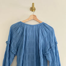 Load image into Gallery viewer, Cleobella Azariah Long Sleeve Smocked Split Neck Blouse Blue S
