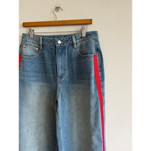 Load image into Gallery viewer, Commense Contrast Side Striped High Rise Denim Wide Leg Jeans Blue L NWT
