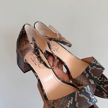 Load image into Gallery viewer, AGL Brenda Snake Embossed Leather Block Heel Sandals Brown 39.5
