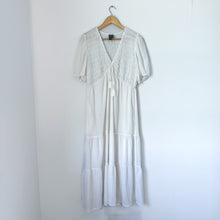 Load image into Gallery viewer, Taylor Smocked Tiered V-Neck A-Line Maxi Dress White L
