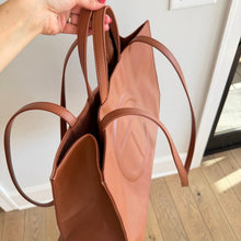 Load image into Gallery viewer, Telfar Large Faux Leather Embossed Logo Snap Closure Crossbody Bag Brown

