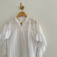 Load image into Gallery viewer, Anthropologie Maeve Ruffled Henley Neck 3/4 Sleeve Blouse White XS
