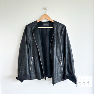 Lafayette 148 Anasophia Leather Metallic Jacket in Black Metal L