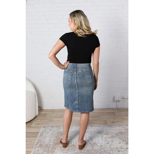 KUT From The Kloth Rose Button Front Denim Straight Skirt Blue 14