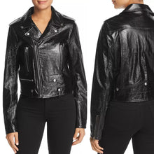 Load image into Gallery viewer, Elie Tahari Jacalyn Patent Leather Moto Jacket Black L
