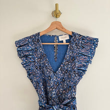 Load image into Gallery viewer, Cleobella Autumn Paisley Print Flutter Sleeve Smocked Midi Dress Blue L
