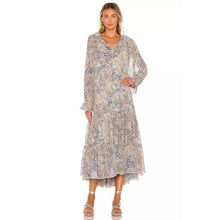Load image into Gallery viewer, Free People Feeling Groovy Tiered Bell Sleeve Floral Casual Maxi Dress Blue S
