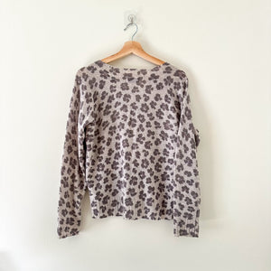 27 Miles Malibu Cashmere Leopard Print V-Neck Knit Pullover Sweater Gray S