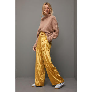 Anthropologie Maeve Anastacia Velvet Pull On High Rise Wide Leg Pants Gold XS