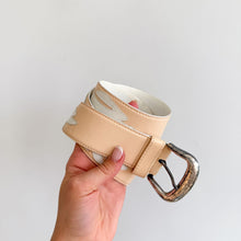 Load image into Gallery viewer, Escada Classic Embossed Pattern Design Leather Silver Buckle Belt Cream 40
