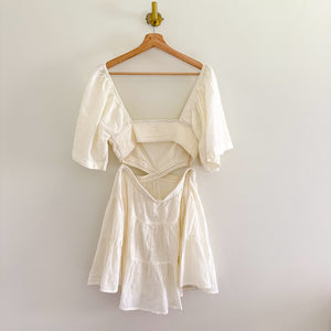 Free People Cross of Sunlight Cut Out Linen Mini Dress Ivory M