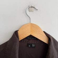 Load image into Gallery viewer, Theory Cotton Pocket Utility Button Front 3/4 Sleeve Top Olive Brown S
