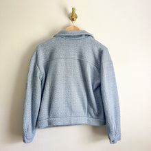 Load image into Gallery viewer, Mystree Fuzzy Soft Button Front Herringbone Shacket Blue S

