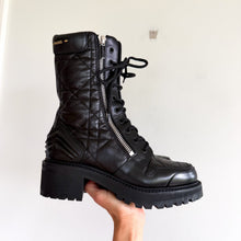 Load image into Gallery viewer, Valentino Garavani Quilted Leather Lace-Up Zipper Combat Boots Black 38.5 NEW
