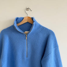 Load image into Gallery viewer, H&amp;M Zip Up Ribbed Knit Mock Neck Pullover Sweater Blue M
