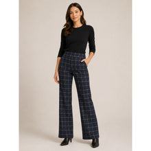 Load image into Gallery viewer, Etcetera Windowpane Plaid Pull On High Rise Bootcut Pants Blue Black 2
