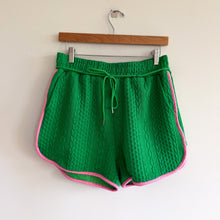 Load image into Gallery viewer, Cable-Knit Embossed Cap Sleeve Top Drawcord Shorts Lounge Set Green L
