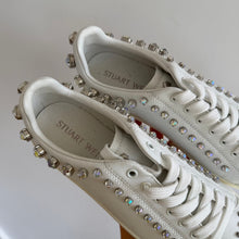 Load image into Gallery viewer, Stuart Weitzman Goldie Shine Embellished Convertible Sneakers White Silver 8
