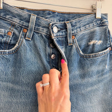 Load image into Gallery viewer, Levi's 501 Button Fly Distressed High Rise Straight Leg Jeans Blue 26
