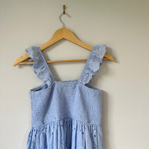 ANDRÉE by UNIT Smocked Eyelet Sleeveless Square Neck Mini Dress Blue L