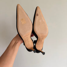 Load image into Gallery viewer, Manolo Blahnik Carolyne Glitter Pointed Toe Slingback Heels Black 8.5
