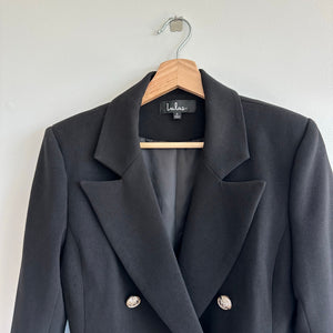 Lulus Captain's Blog Double-Breasted Notch Lapel Outdoor Pea Coat Black S