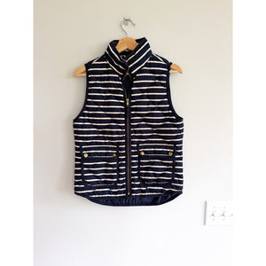 J.Crew Excursion Quilted Puffer Down Filled Striped Vest Navy Blue XS