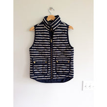 Load image into Gallery viewer, J.Crew Excursion Quilted Puffer Down Filled Striped Vest Navy Blue XS
