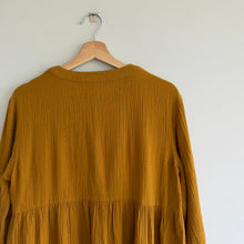 Load image into Gallery viewer, Madewell Lightspun Colette V-Neck Tiered Balloon Sleeve Dress Antique Gold 6
