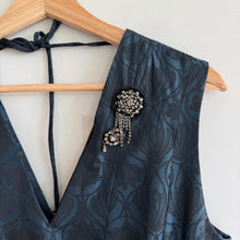 Load image into Gallery viewer, 'S Max Mara Lauren Flared Jacquard Sleeveless Dress Midnight Blue 12 NWT
