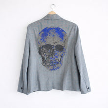 Load image into Gallery viewer, Hipchik Couture Beaded Blue Skull Plaid Single-Breasted Blazer Gray 14
