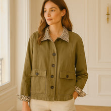 Load image into Gallery viewer, Peyton Jensen Button Front Safari Military Jacket Olive Green S

