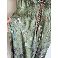Load image into Gallery viewer, Saloni Lea Silk Floral Print Jacquard V-Neck Puff Sleeve Midi Dress Green 10

