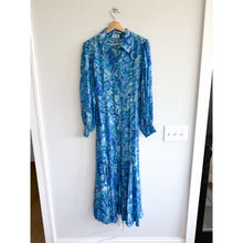 Load image into Gallery viewer, Rixo Maddison Geometric Print Button Front Long Sleeve Maxi Dress Blue M
