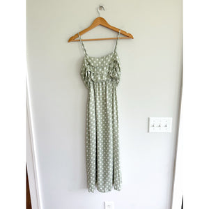 Anthropologie Polka Dot Layered Ruffles Sleeveless Maxi Dress Green S NWT