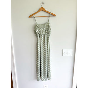 Anthropologie Polka Dot Layered Ruffles Sleeveless Maxi Dress Green S NWT