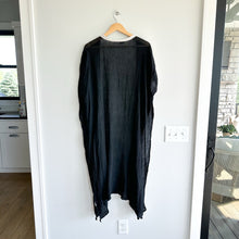 Load image into Gallery viewer, O + X Tasseled Lightweight Side Slit Open-Front Swim Coverup Black OS
