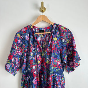 Summersalt The Tie Neck Floral Short Sleeve Mini Dress Blue/Red XS