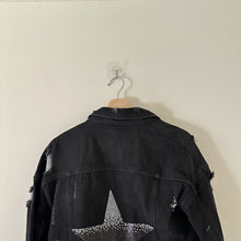 Load image into Gallery viewer, Hipchik Couture Star Embellished Distressed Denim Jacket Black L
