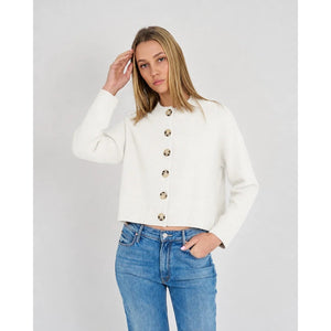 Archer Nina Cashmere Crew Neck Button Front Cardigan Cream M NWT