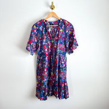 Load image into Gallery viewer, Summersalt The Tie Neck Floral Short Sleeve Mini Dress Blue/Red XS
