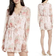 Load image into Gallery viewer, Rachel Parcell Sophia Floral Print Ruffle Long Sleeve Romper Pink M
